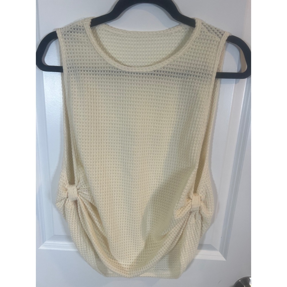SHEIN Womens Sleeveless Top Side Tie Waffle Knit Cream Size S